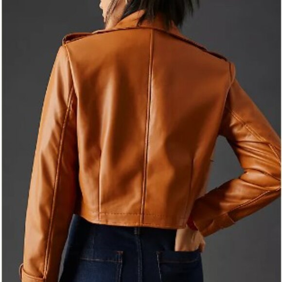 Anthropologie |Avec Les Filles | Faux Leather Caramel Brown Cropped Jacket |SZ S - Picture 5 of 14